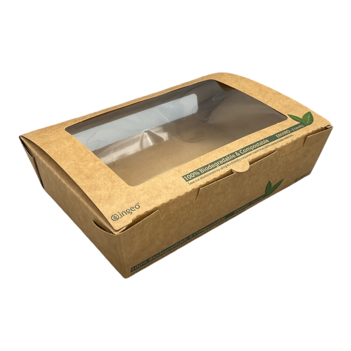 Food Packaging Direct compostable kraft salad box with clear PLA window and tuck top lid for eco-friendly food service