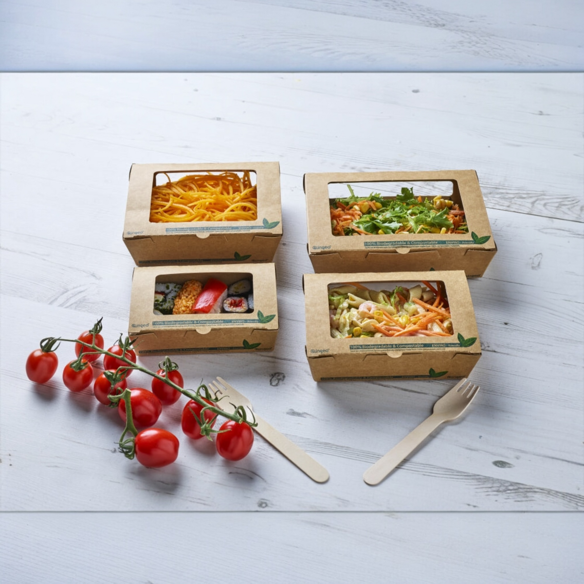 Compostable PLA tuck top kraft salad boxes