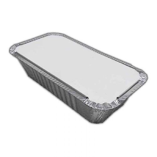 Food Packaging Direct No6a heavy-duty aluminium foil takeaway container base with a sturdy, stackable design.