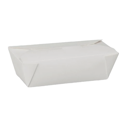 Food Packaging Direct no6a white compostable leakproof cardboard food container with a secure foldable interlock lid