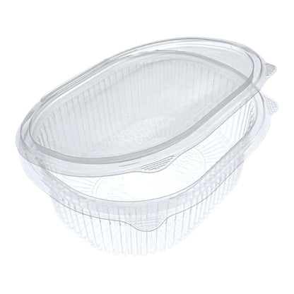 Food Packaging Direct Rhino clear plastic hinged container with a ribbed design for food display and take-out.