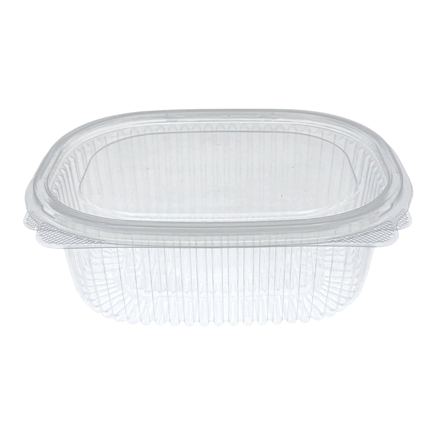 Food Packaging Direct Rhino clear plastic hinged container with a ribbed structure for food display and take-out