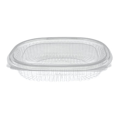Food Packaging Direct Rhino clear hinged plastic container with a durable ribbed design for food take-out and display.