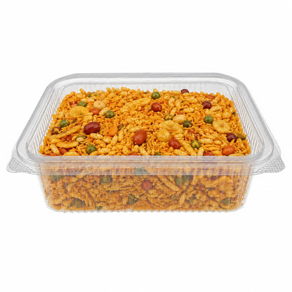 Food Packaging Direct Rhino rectangular clear plastic hinged container filled with savoury snack mix