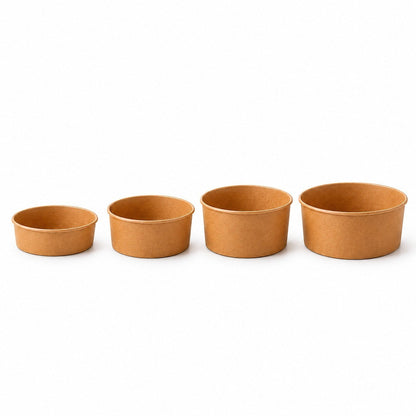 Food Packaging Direct round kraft paper food bowls in four different sizes for takeaway and catering use