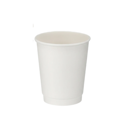 Food Packaging Direct white double wall paper cups in 8oz and 12oz sizes for hot drinks with a smooth matte finish.