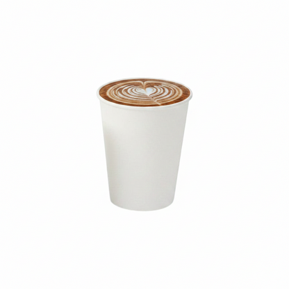 Food Packaging Direct white single wall paper cup filled with hot coffee featuring heart latte art