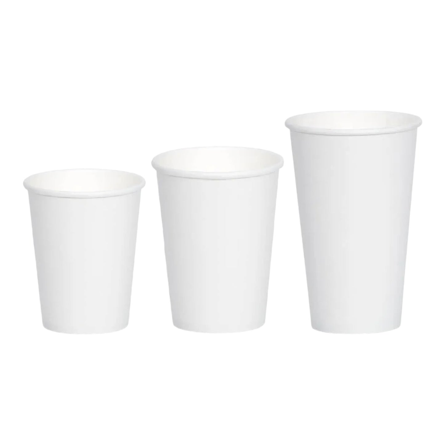 Food Packaging Direct white single wall paper cups in three different sizes for hot drinks with rolled edges