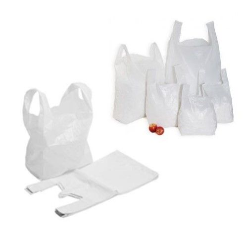Food Packaging Direct white high-density polythene vest carrier bags in various sizes for retail and home use