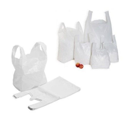 Food Packaging Direct white high-density polythene vest carrier bags in various sizes for retail and home use