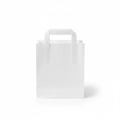 Food Packaging Direct white SOS paper carrier bag with flat base and sturdy handles for retail or food takeaway
