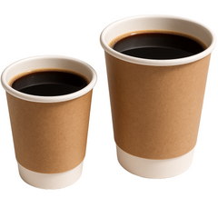Two paper cups with coffee on a white background