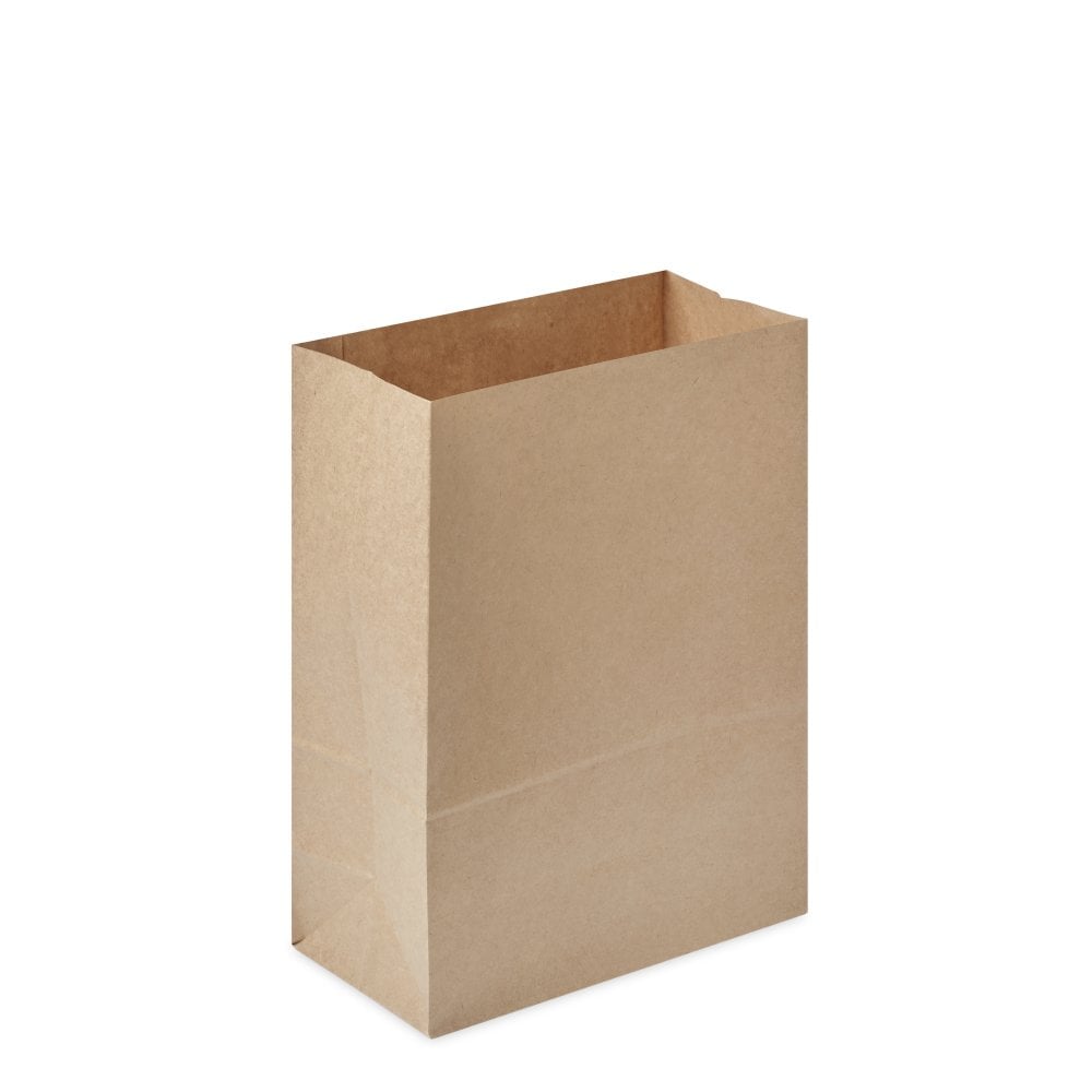 Food Packaging Direct brown Kraft paper SOS grab bag without handles for sustainable takeaway and delivery packaging.