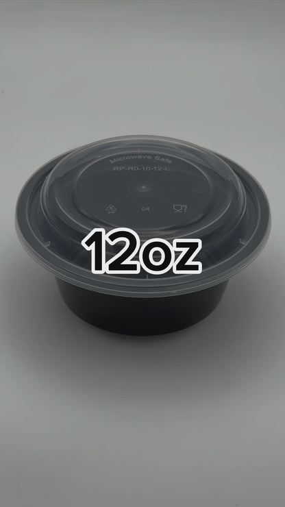 Round Black Microwaveable Container & Clear Lid (2 Sizes)