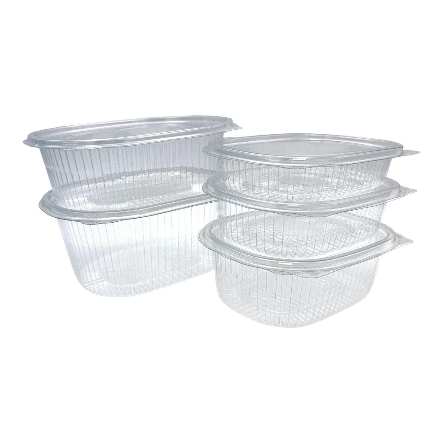 Food Packaging Direct Rhino clear plastic hinged containers with ribbed design for food display and stacking