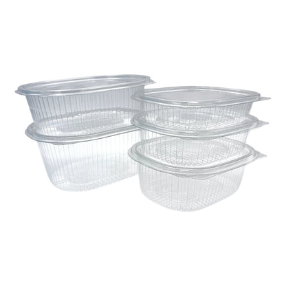 Food Packaging Direct Rhino clear plastic hinged containers with ribbed design for food display and stacking