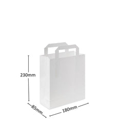 Food Packaging Direct white SOS paper carrier bag with flat base and sturdy handles for retail and takeaway use