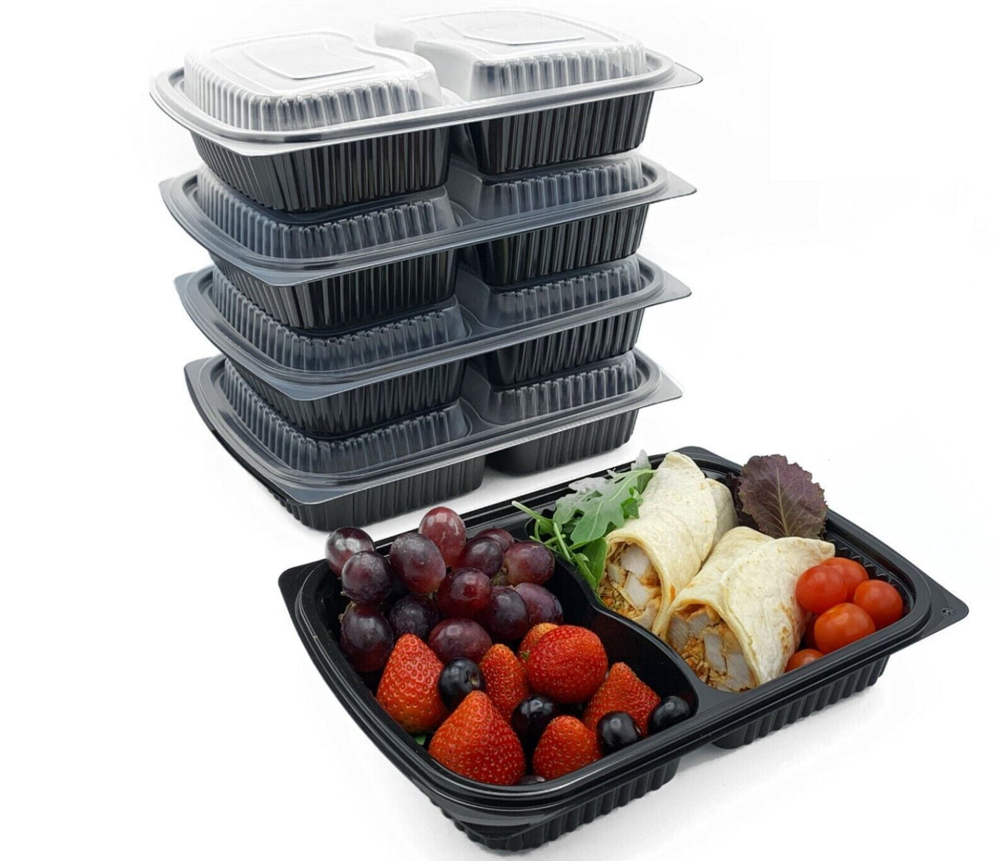 Somoplast [821] 1250cc 2 Compartment Black Microwaveable Container (Base)
