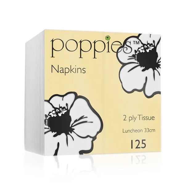 Poppies 33x33 2ply White Napkin
