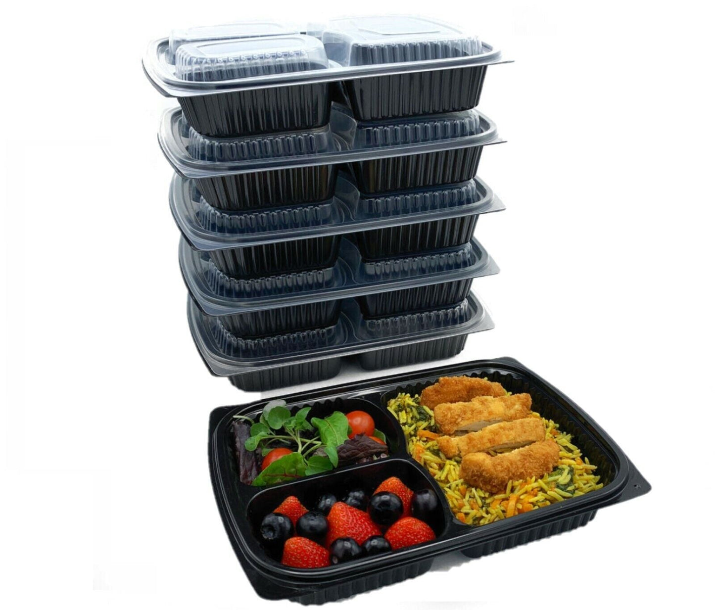 Somoplast [824] 1000cc 3 Compartment Black Microwaveable Container (Base)