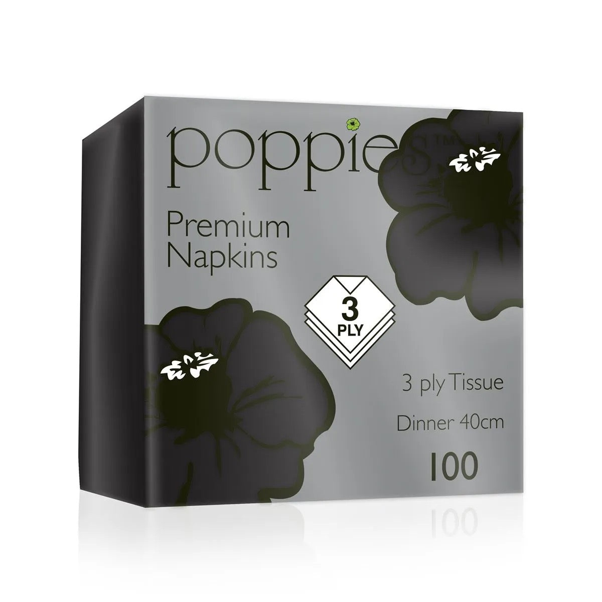 Poppies 40x40 3ply Black Napkin