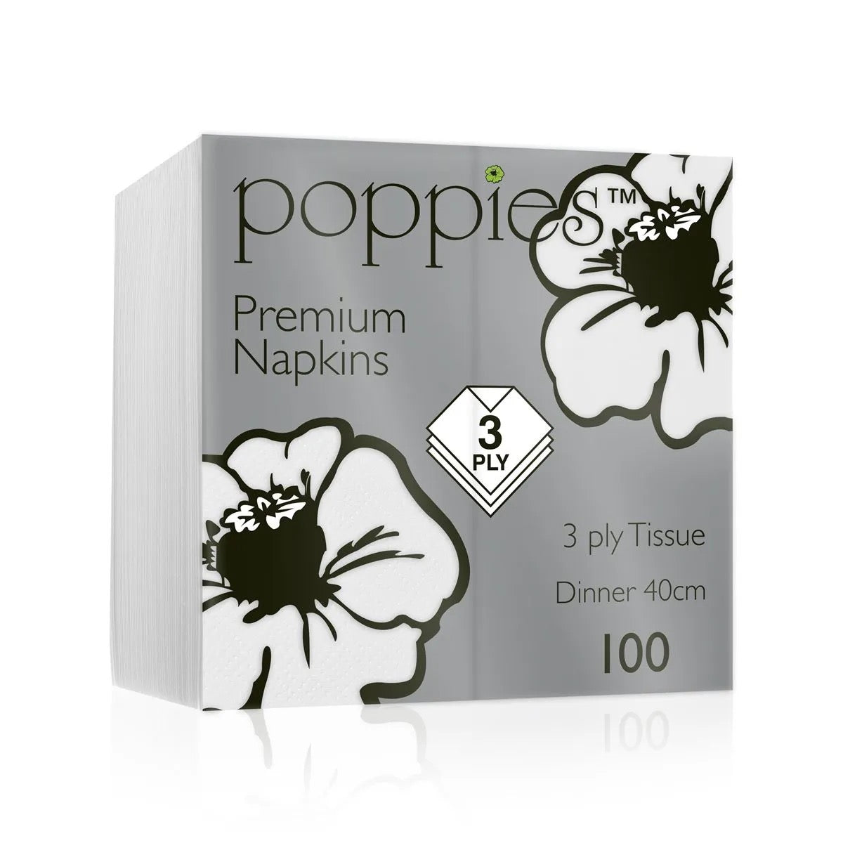 Poppies 40x40 3ply White Napkin