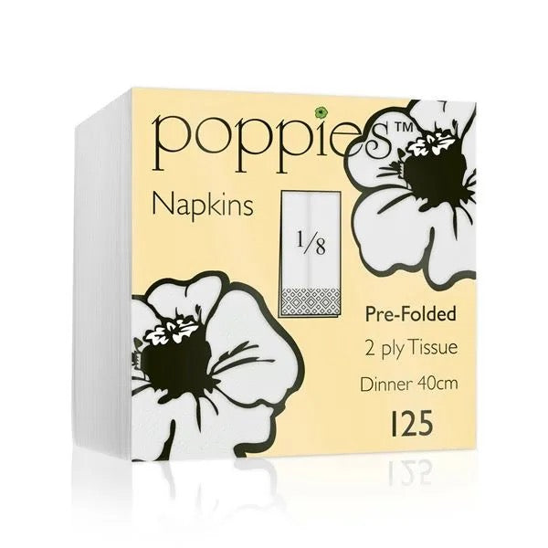 Poppies 40x40 (8-fold) 2ply White Napkin